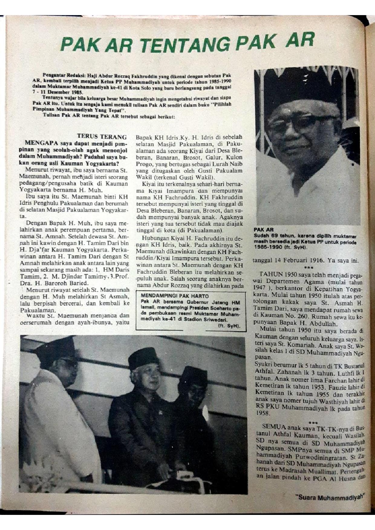 Pak AR tentang Pak AR (Suara Muhammadiyah 1986)