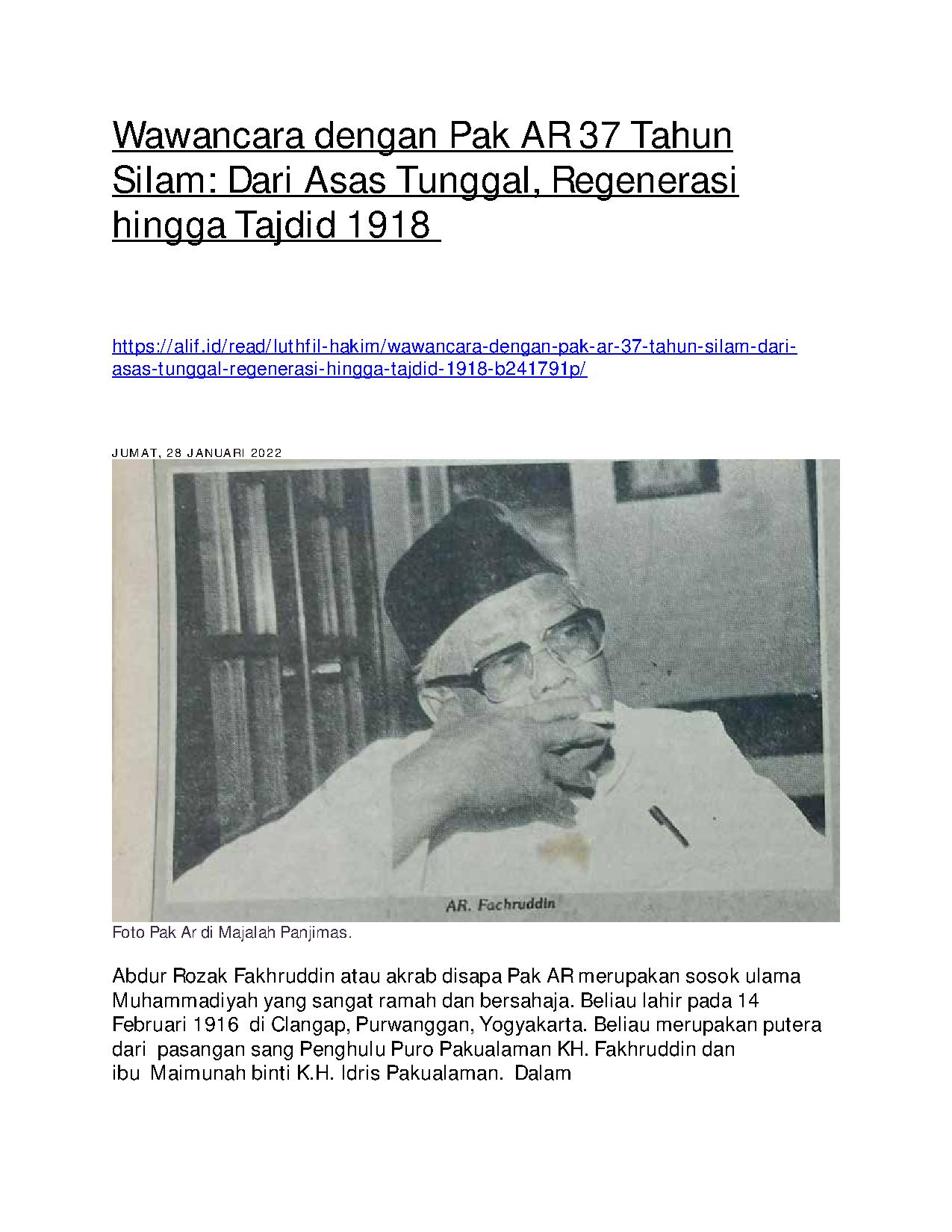Wawancara Khusus dengan Pak AR (Panjimas 1985)